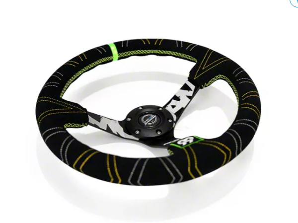 NRG Innovations Lenkrad Dreifarbig genäht Kyle Mohan Signature Mit grüner Mittellinie Schwarz - Schwarz 350mm Wildleder