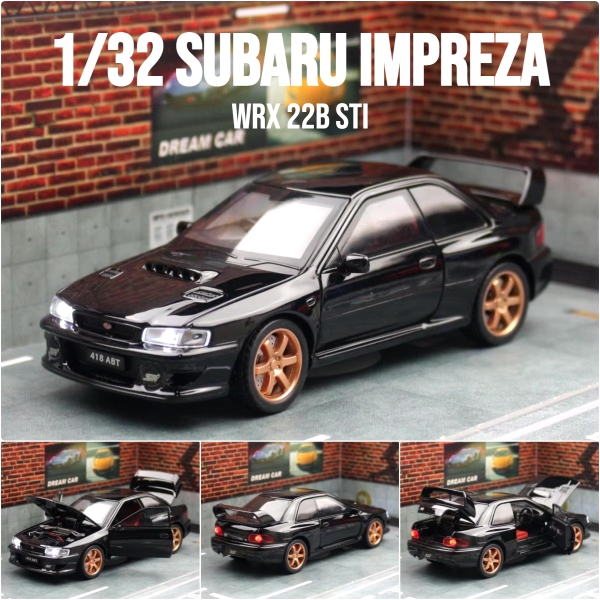 1/32 Subaru GC 22B WRX STI Coupe Black With Lights