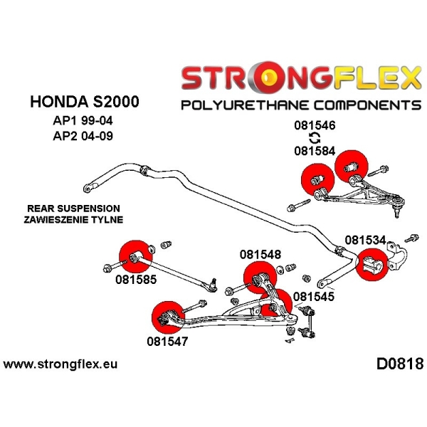 Honda S2000 AP2 04-09 Rear Suspension Bushing Kit SPORT STRONGFLEX PU 086154B