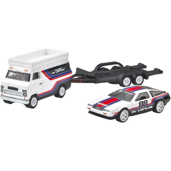 1/64 DMC Delorean / HW Rally Hauler Team Transporter - Hot Wheels Premium