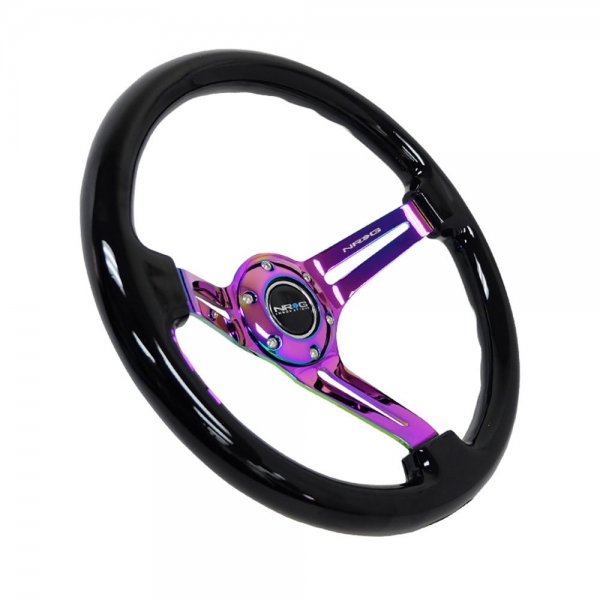 NRG Steering Wheel 350mm 76mm Deep Dish Black Wood Neo Chrome / Black