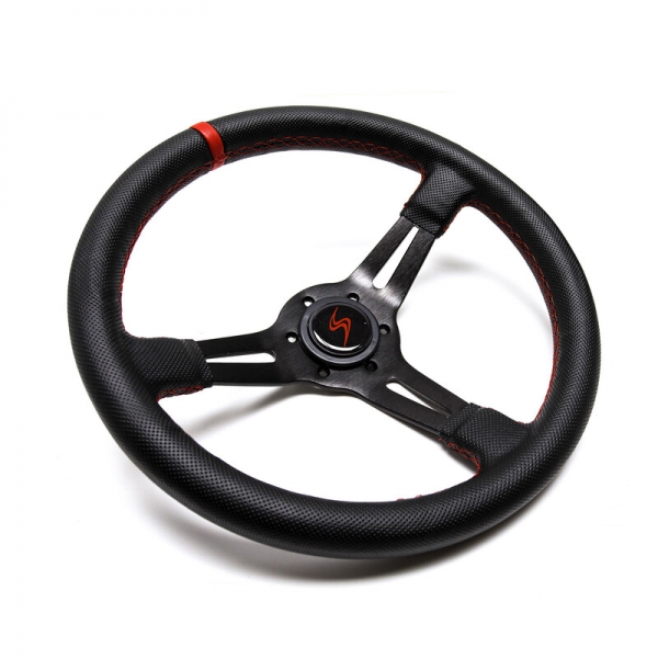 DriftShop Steering Wheel (70 mm Dish), Perforated Leather, Black Spokes
