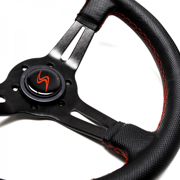 DriftShop Steering Wheel (70 mm Dish), Perforated Leather, Black Spokes