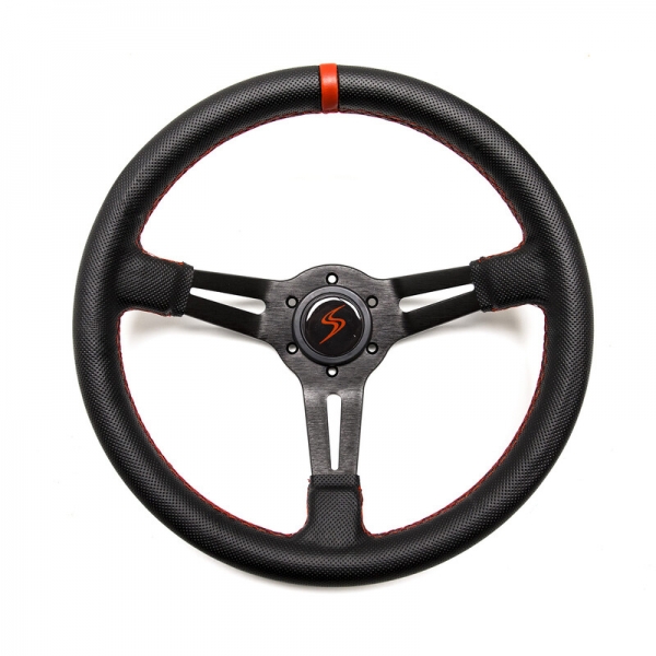 DriftShop Steering Wheel (70 mm Dish), Perforated Leather, Black Spokes