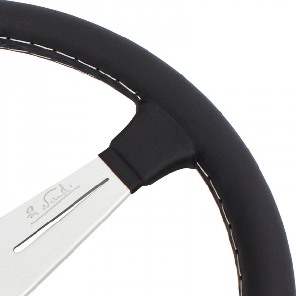 Nardi Classic ND34 Steering Wheel, Black Leather, Satin Spokes, Grey Stitching, 25 mm Dish