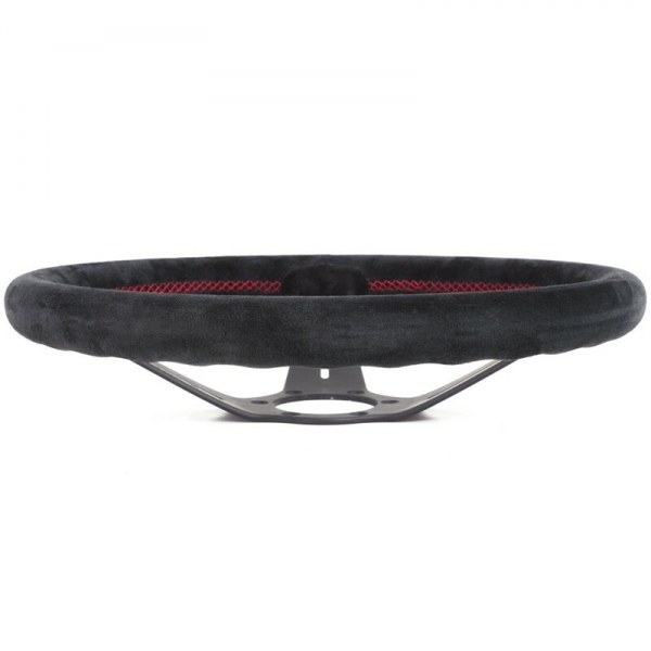Nardi Deep Corn Steering Wheel, Suede, Black Spokes, Red Stitching, 75 mm Dish, Ø35 cm