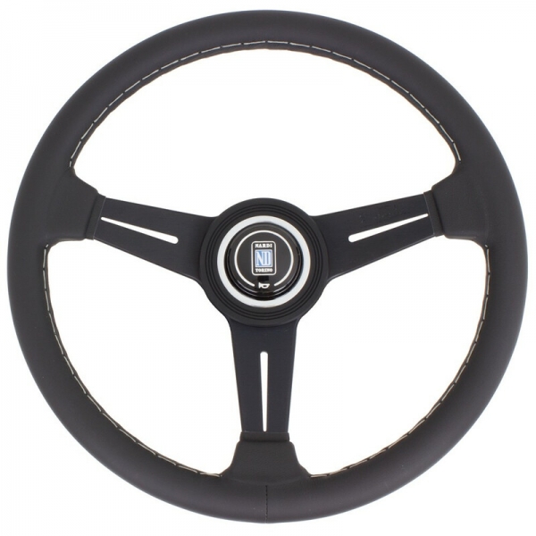 Nardi Classic ND34 Steering Wheel, Black Leather, Black Spokes, Grey Stitching, 40 mm Dish