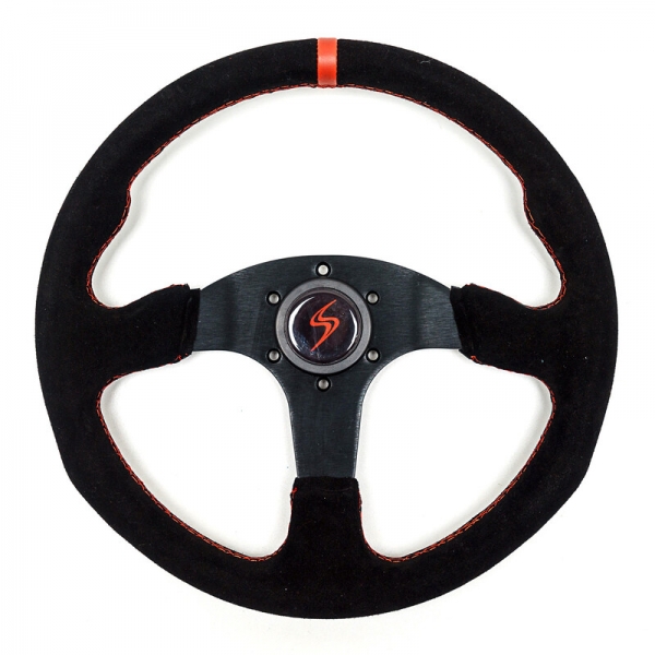 DriftShop Flat Steering Wheel, Black Suede, Black Spokes