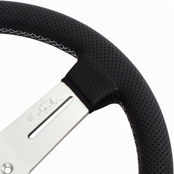 Nardi Competition Steering Wheel, Black Perforated Leather, Satin Spokes, Grey Stitching, 40 mm Dish, Ø33 cm