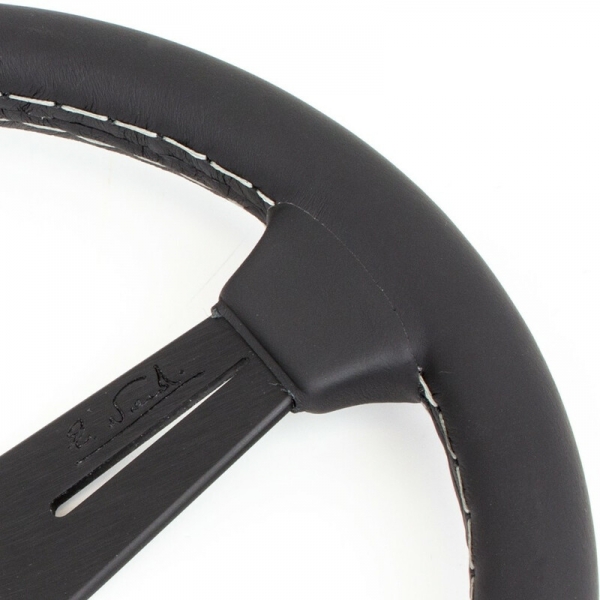 Nardi Classic ND33 Steering Wheel, Black Leather, Black Spokes, Grey Stitching, 40 mm Dish