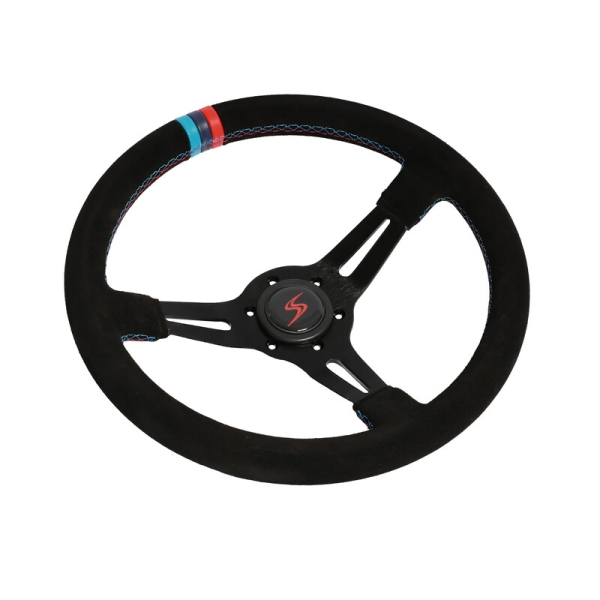 DriftShop Steering Wheel (70 mm Dish), "M Power V2" Edition Suede Leather