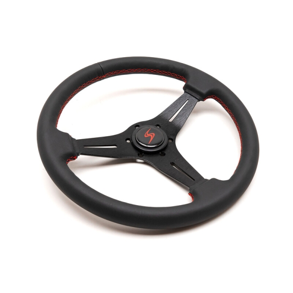 DriftShop Steering Wheel Kayobi (35 mm Dish), Black Leather, Black Spokes