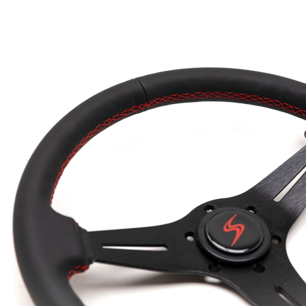 DriftShop Steering Wheel Kayobi (35 mm Dish), Black Leather, Black Spokes