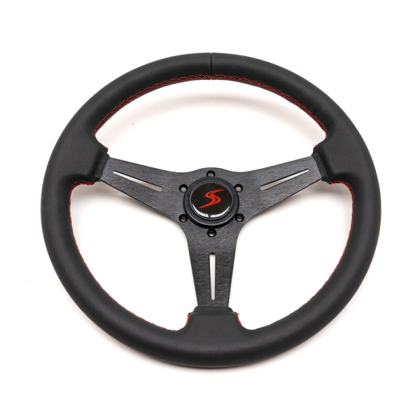 DriftShop Steering Wheel Kayobi (35 mm Dish), Black Leather, Black Spokes