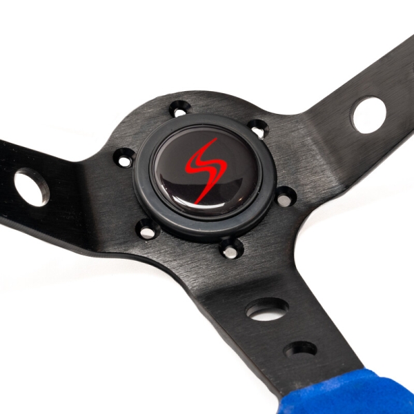 Steering Wheel (90 mm Dish) Blue Suede Black Spokes - DS