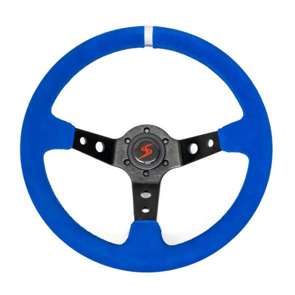 Steering Wheel (90 mm Dish) Blue Suede Black Spokes - DS