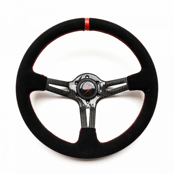 DriftShop Steering Wheel (70 mm Dish), Black Suede, Carbon Spokes