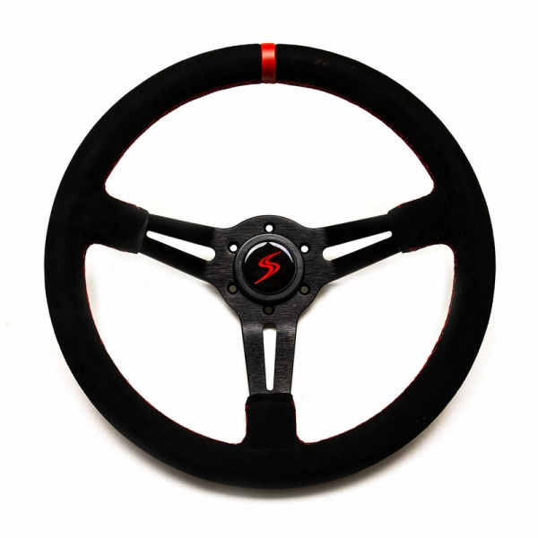 DriftShop Steering Wheel (70 mm Dish), Black Suede, Black Spokes