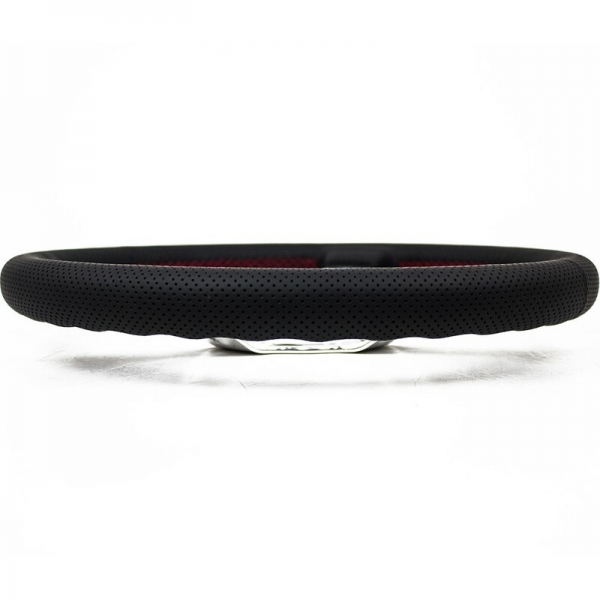 Nardi Deep Corn Steering Wheel, Black Perforated Leather, Chrome Spokes, Red Stitching, 50 mm Dish, Ø33 cm