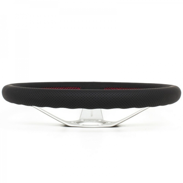 Nardi Deep Corn Steering Wheel, Black Perforated Leather, Satin Spokes, Red Stitching, 75 mm Dish, Ø35 cm
