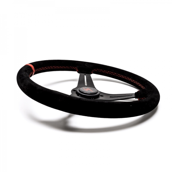 DriftShop Steering Wheel (35 mm Dish), Black Suede, Black Spokes