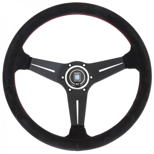 Nardi Deep Corn Steering Wheel, Suede, Black Spokes, Red Stitching, 75 mm Dish, Ø35 cm
