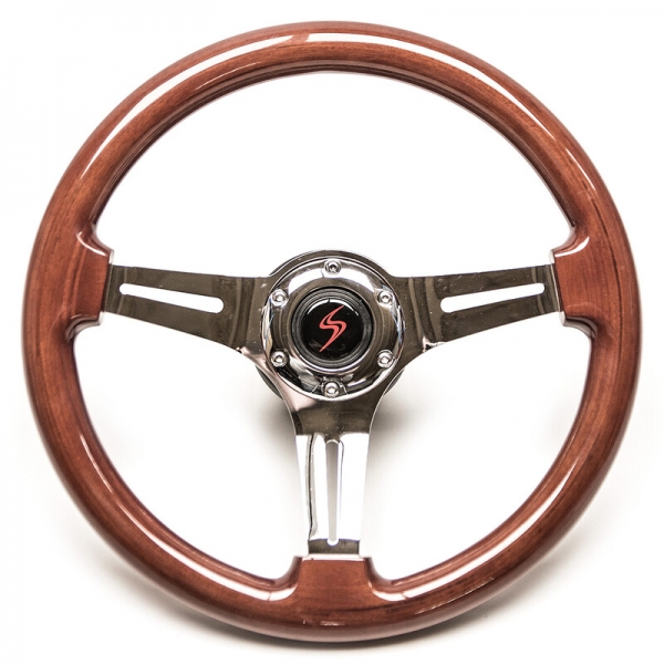 DriftShop Steering Wheel, Wood, Chrome Spokes