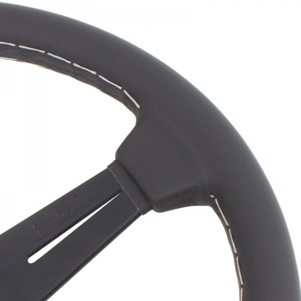 Nardi Classic ND34 Steering Wheel, Black Leather, Black Spokes, Grey Stitching, 40 mm Dish