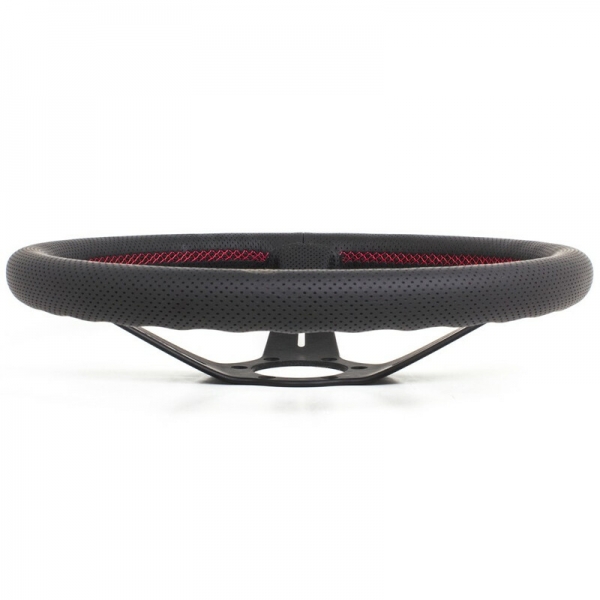 Nardi Deep Corn Steering Wheel, Black Perforated Leather, Black Spokes, Red Stitching, 75 mm Dish, Ø35 cm