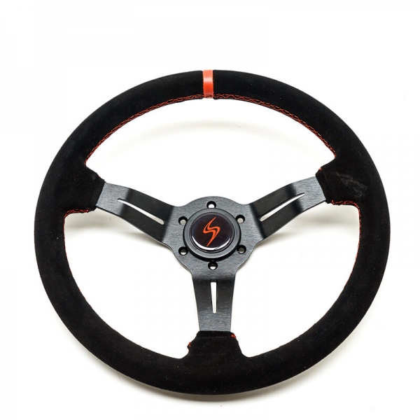 DriftShop Steering Wheel (50 mm Dish), Black Suede, Black Spokes
