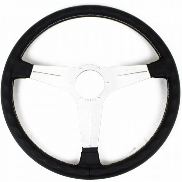 Nardi Classic ND39 Steering Wheel, Black Leather, Satin Spokes, Grey Stitching, 30 mm Dish