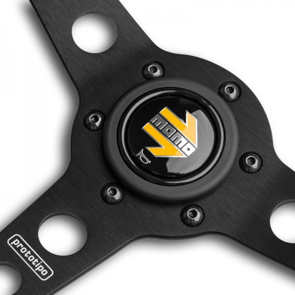 Momo Prototipo Steering Wheel (39 mm Dish), Black Leather, Black Spokes - 35 cm