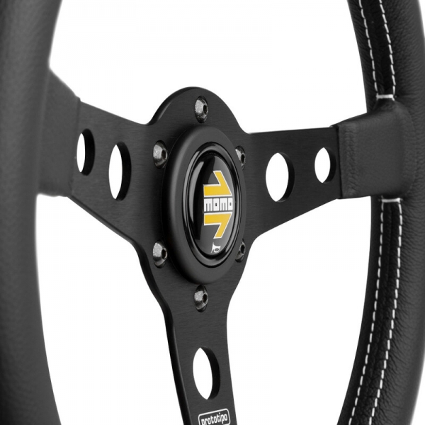 Momo Prototipo Steering Wheel (39 mm Dish), Black Leather, Black Spokes - 35 cm