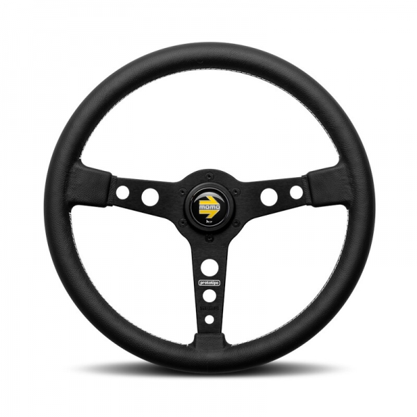 Momo Prototipo Steering Wheel, Black Leather, Black Spokes - 37cm
