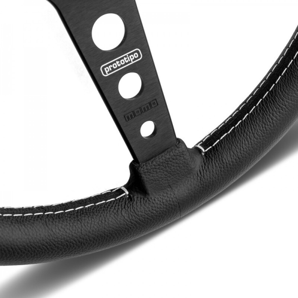 Momo Prototipo Steering Wheel, Black Leather, Black Spokes - 37cm