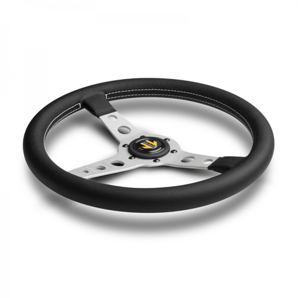 Momo Prototipo Steering Wheel (39 mm Dish), Black Leather, Aluminium Spokes - 35 cm