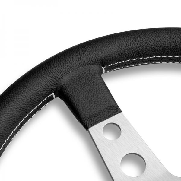 Momo Prototipo Steering Wheel (39 mm Dish), Black Leather, Aluminium Spokes - 35 cm