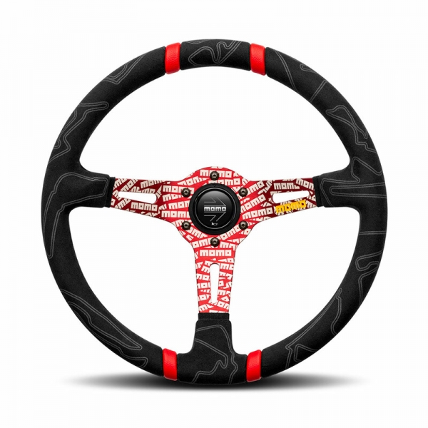 Momo Ultra Steering Wheel (90 mm Dish), Alcantara, Red Spokes - 35 cm